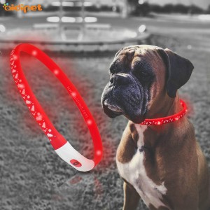 Mode Led Pet Light Up Hundopladning Silikone belyst reflekterende Led hundesporing Vandtæt halskæde krave